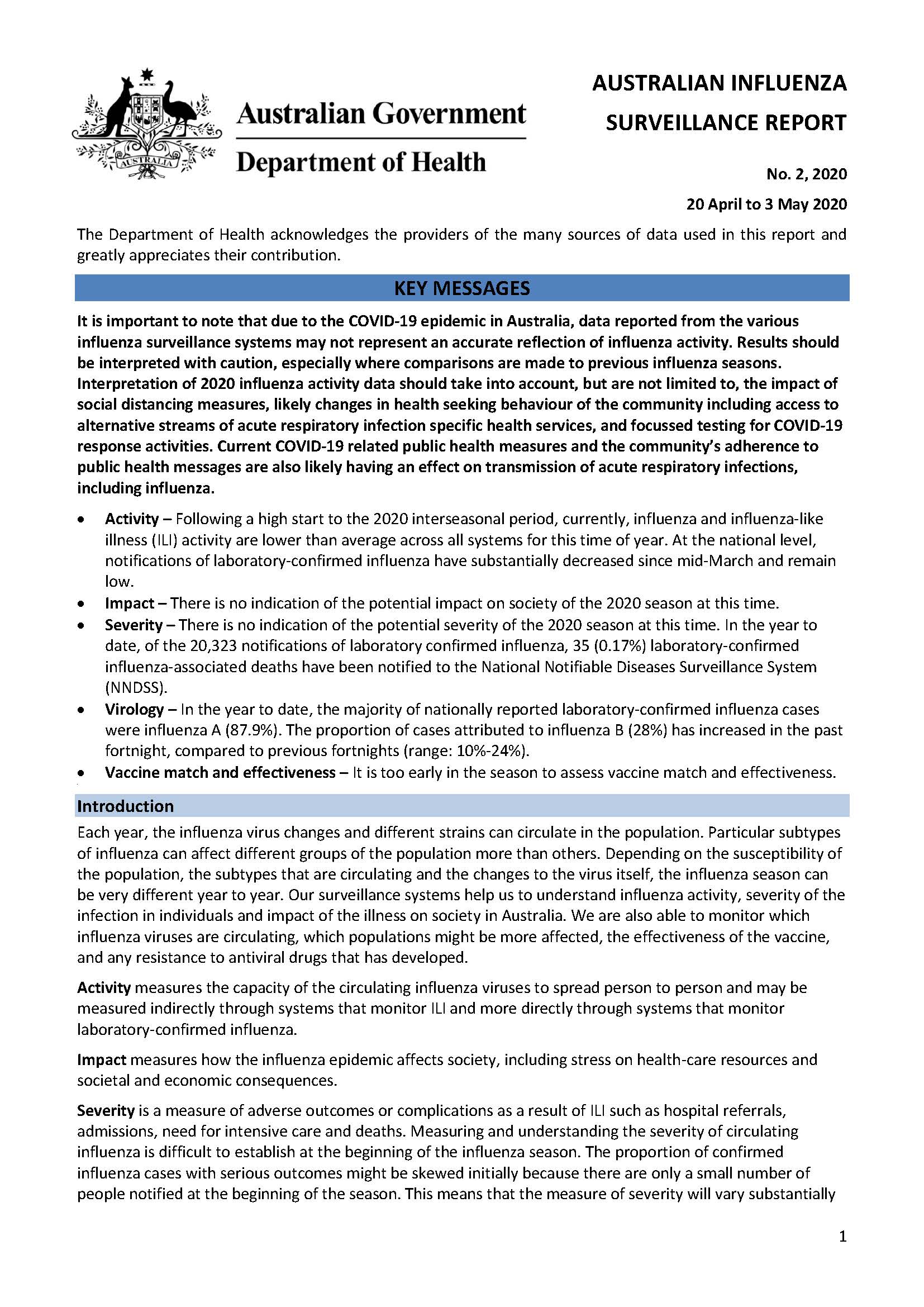 Cover image for Australian Influenza Surveillance Report 2 2020