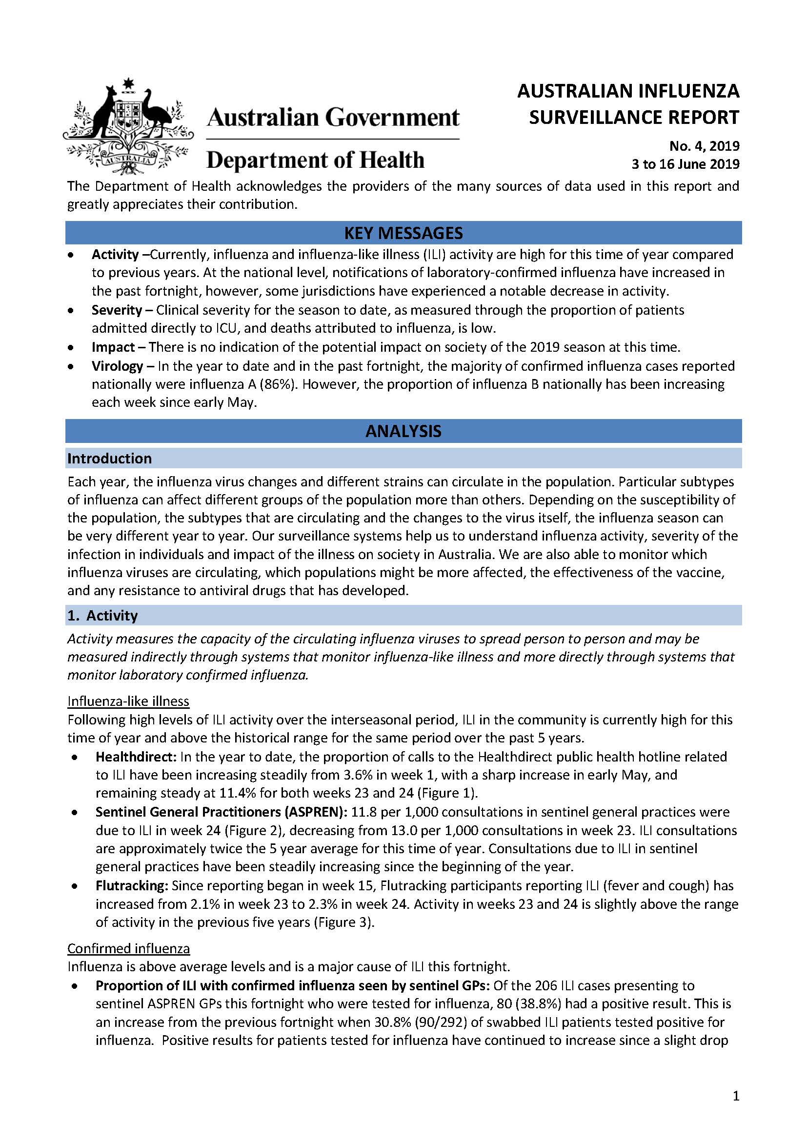 Cover image for Australian Influenza Surveillance Report 4 2019
