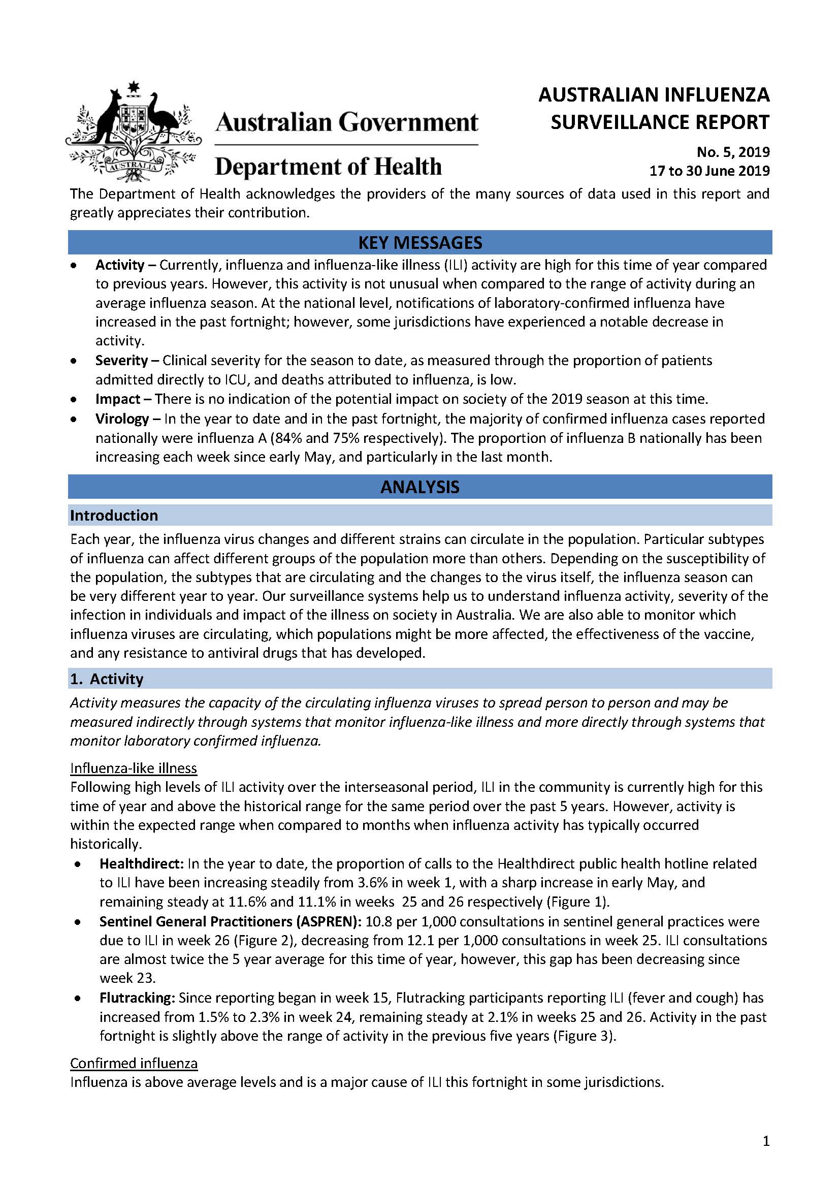 Cover image for Australian Influenza Surveillance Report 5 2019