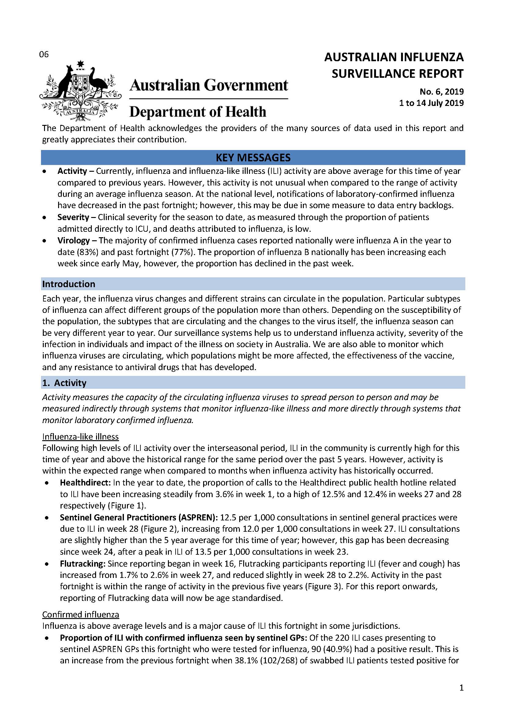 Cover image for Australian Influenza Surveillance Report 6 2019