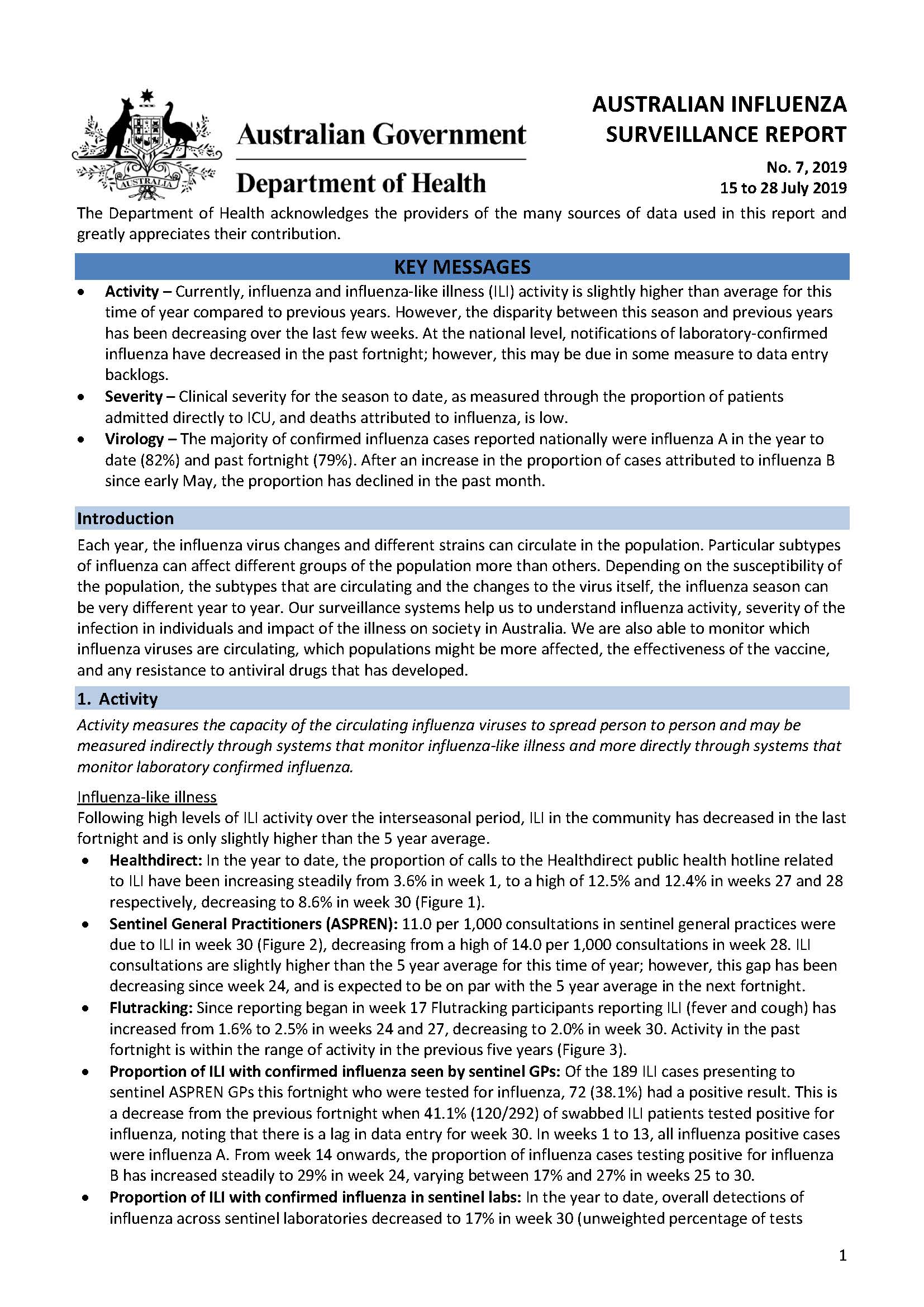 Cover image for Australian Influenza Surveillance Report 7 2019