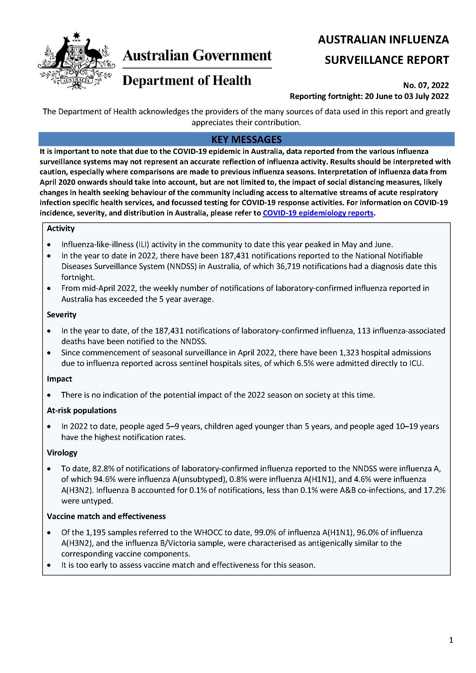 Cover image for Australian Influenza Surveillance Report 7 2022