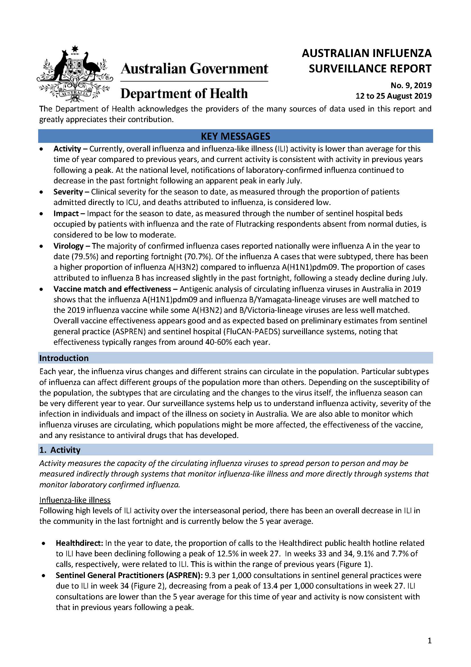 Cover image for Australian Influenza Surveillance Report 9 2019