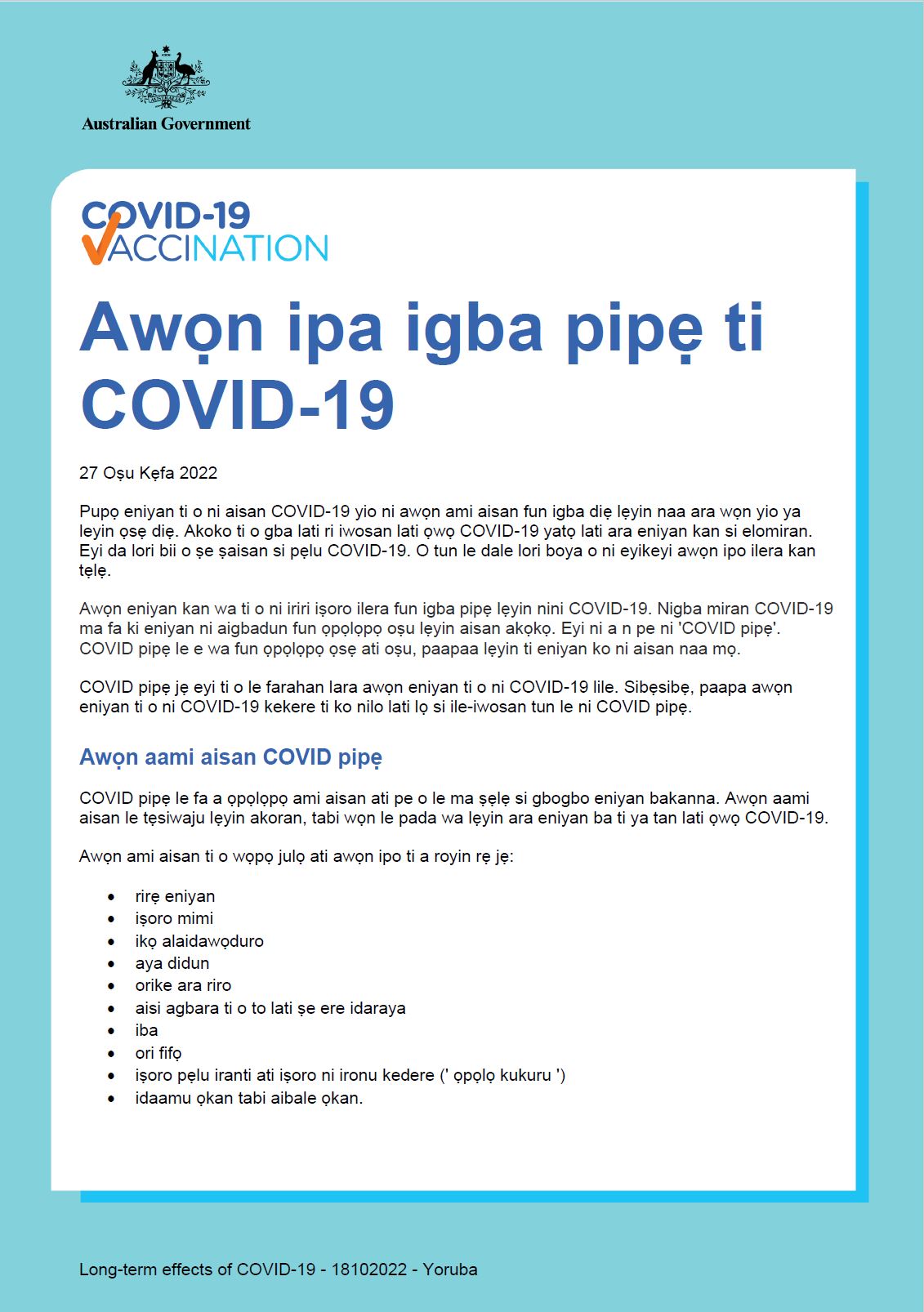 Awọn ipa igba pipẹ ti COVID-19