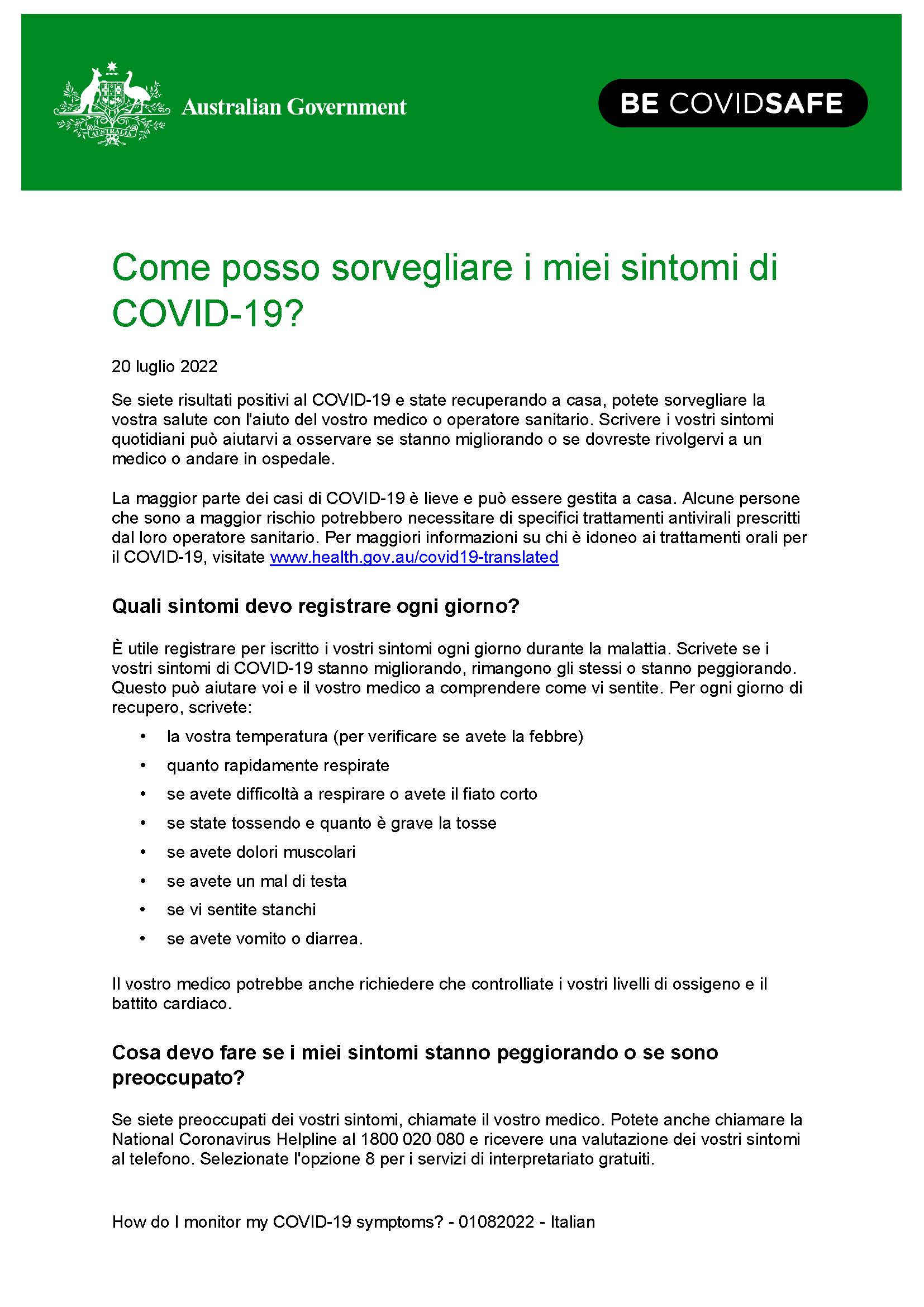 Come posso sorvegliare i miei sintomi di COVID-19?