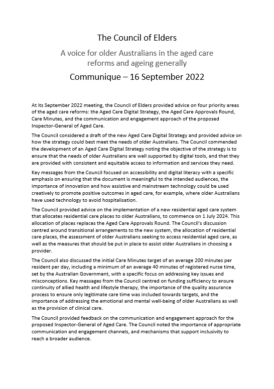 Council of Elders communique – 16 September 2022 cover image