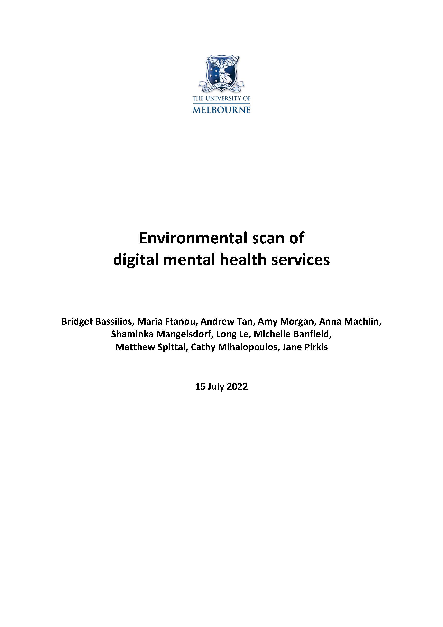 Environmental scan of digital mental health services