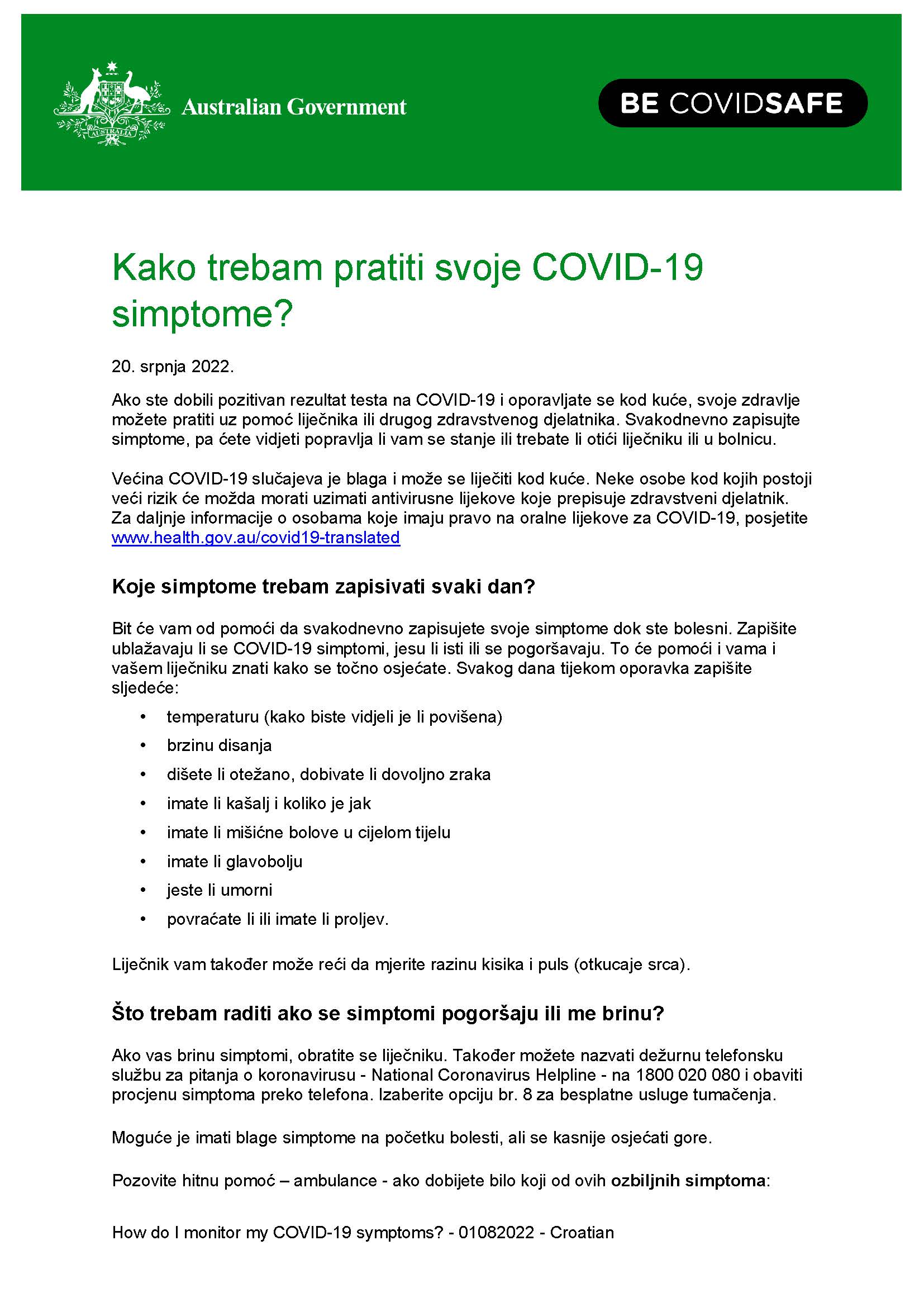 Coronavirus (COVID-19) – How do I monitor my symptoms