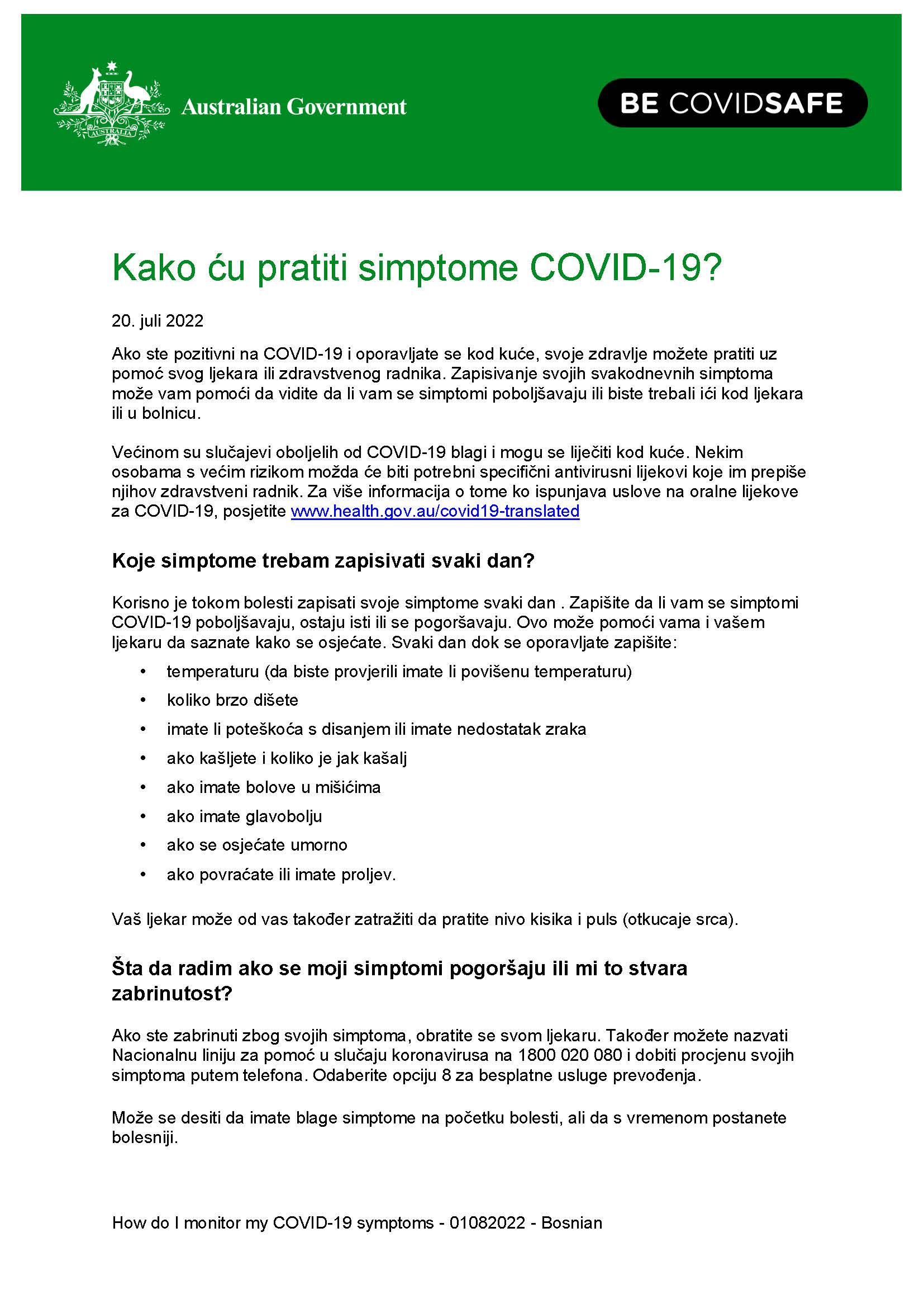 Coronavirus (COVID-19) – How do I monitor my symptoms