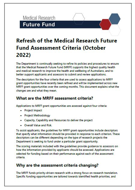 Refresh of the Medical Research Future Fund Assessment Criteria – October 2022
