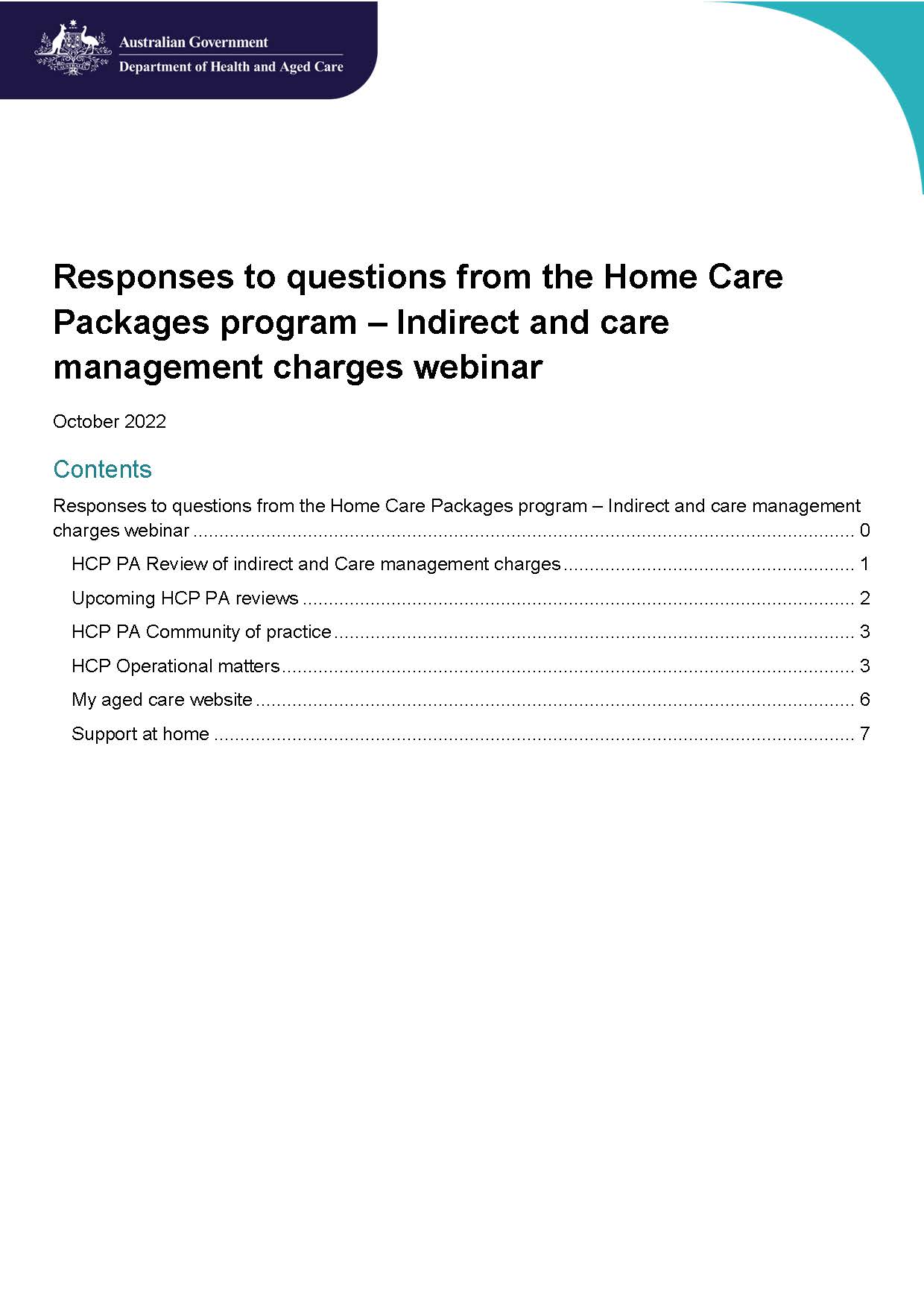 Responses to questions from the Home Care Packages program – Indirect and care management charges webinar cover