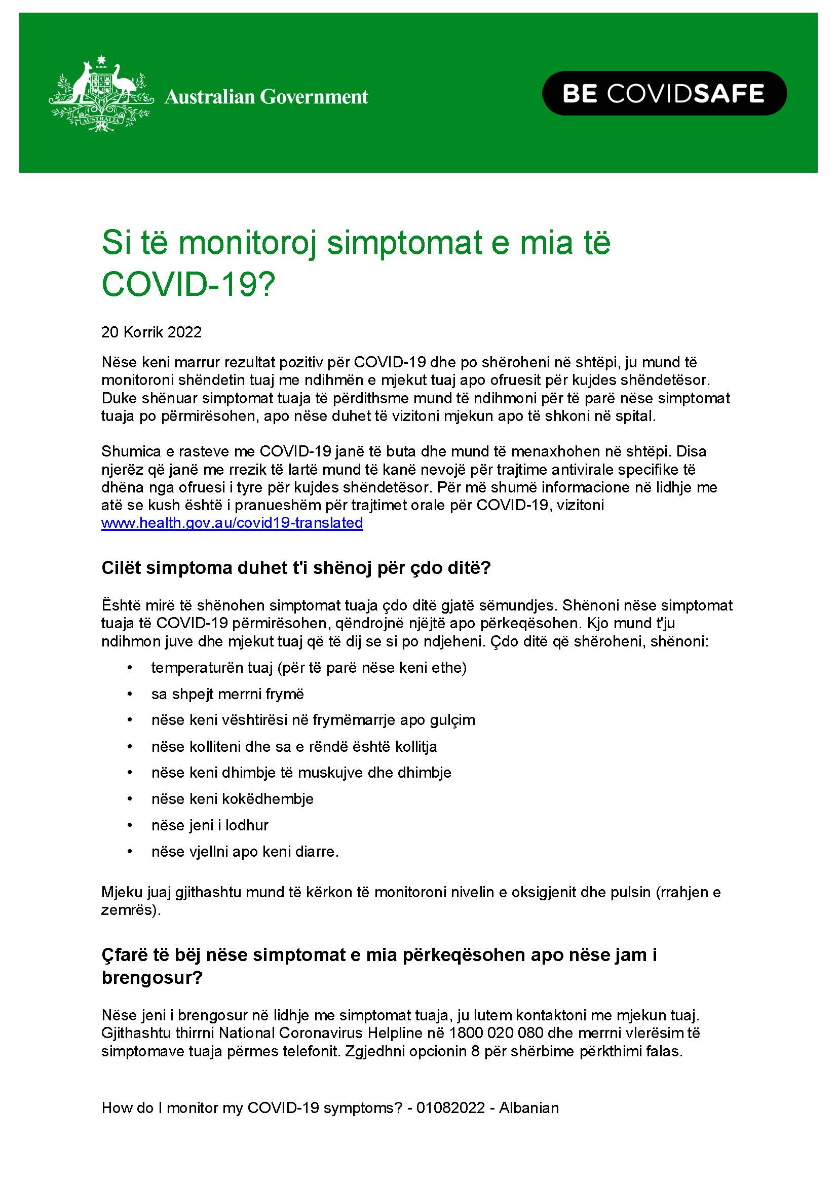 Coronavirus (COVID-19) – How do I monitor my symptoms