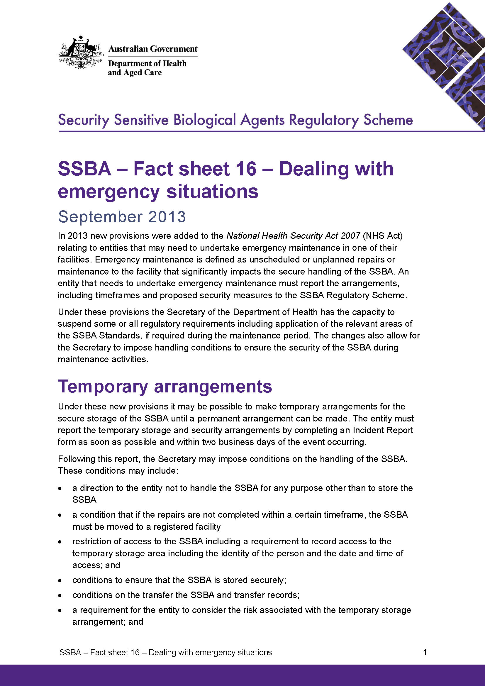 SSBA – Fact sheet 16 – Dealing with emergency situations