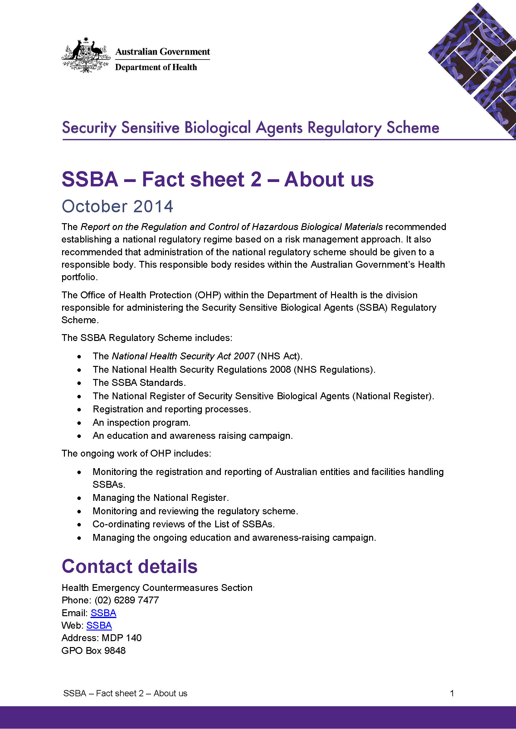 SSBA – Fact sheet 2 – About us