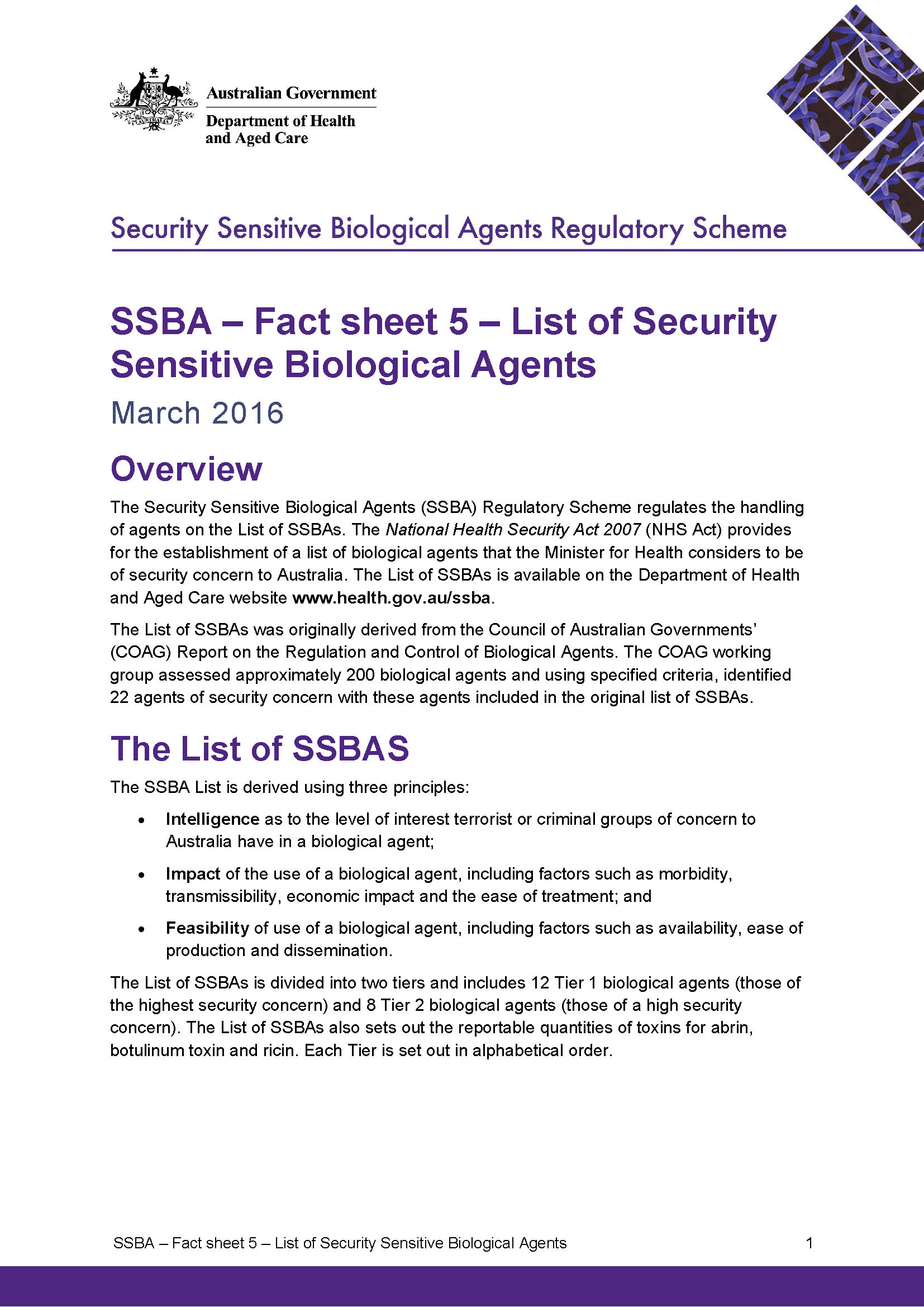 SSBA – Fact sheet 5 – List of SSBAs