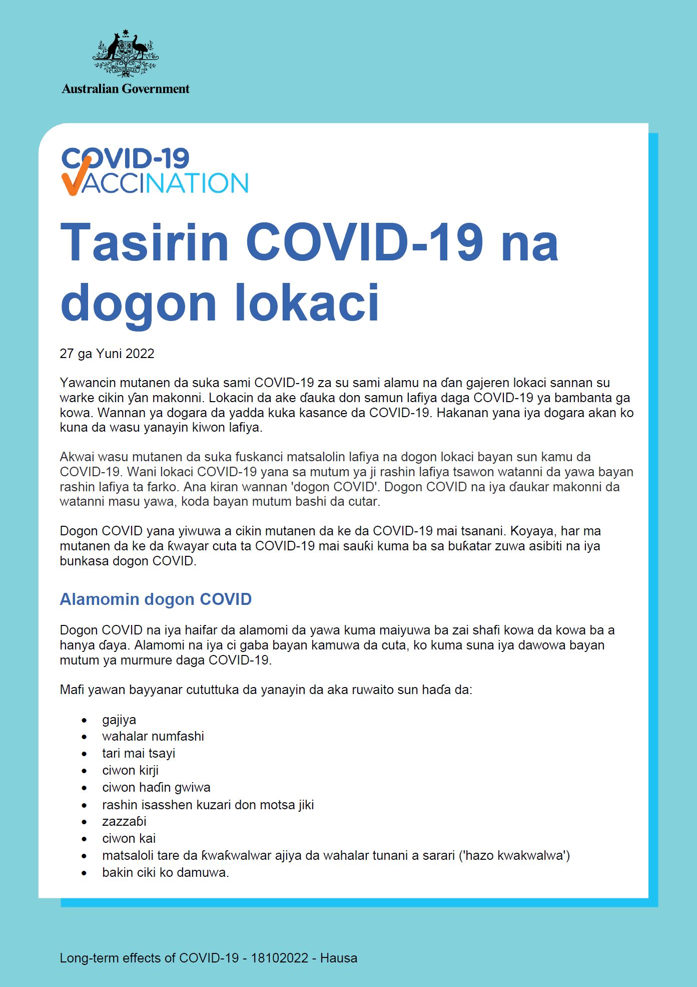 Tasirin COVID-19 na dogon lokaci