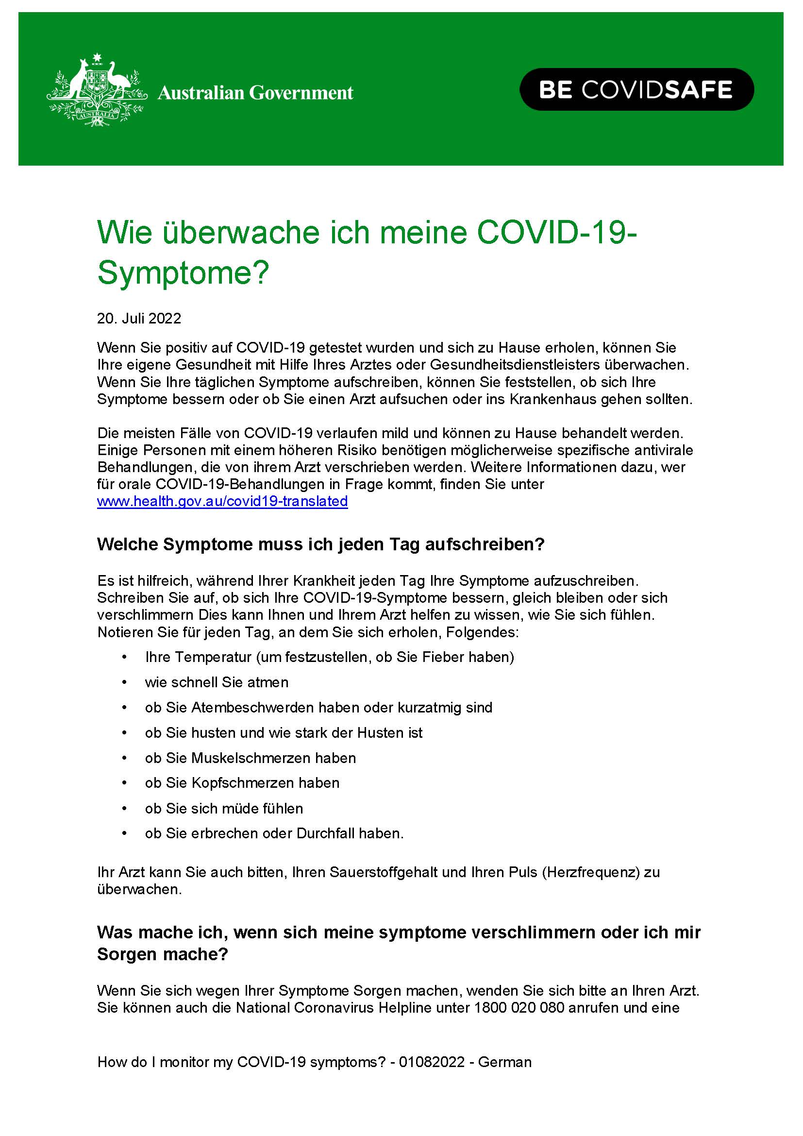 Coronavirus (COVID-19) – How do I monitor my symptoms