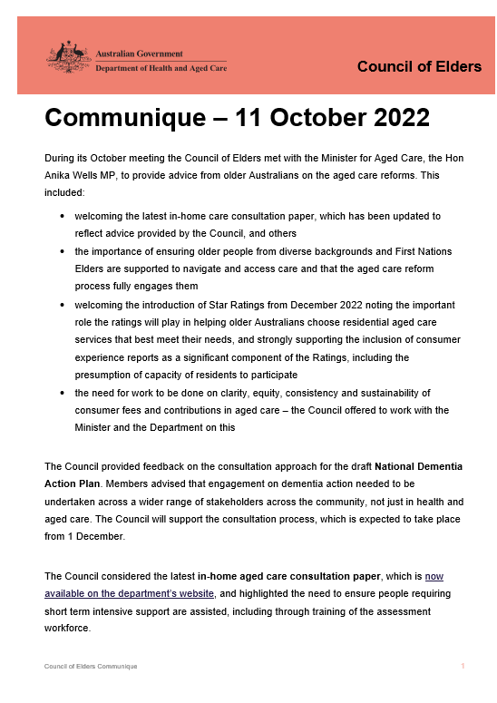 Council of Elders communique – 11 October 2022