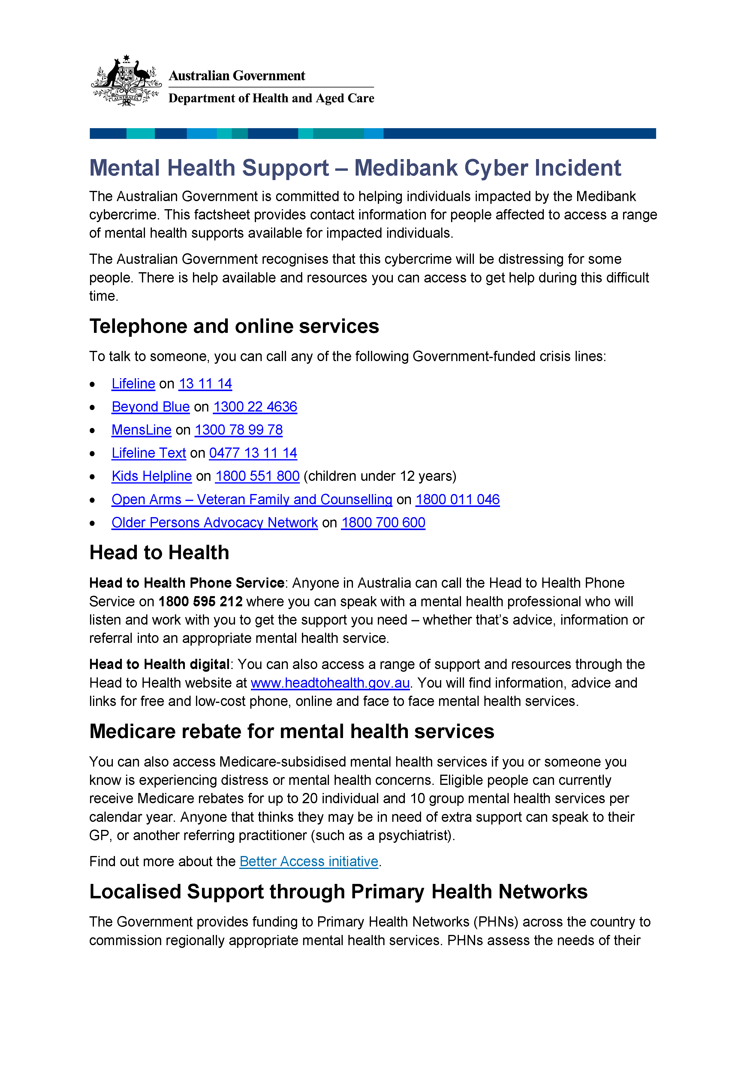 Mental Health Support – Medibank Cyber Incident cover