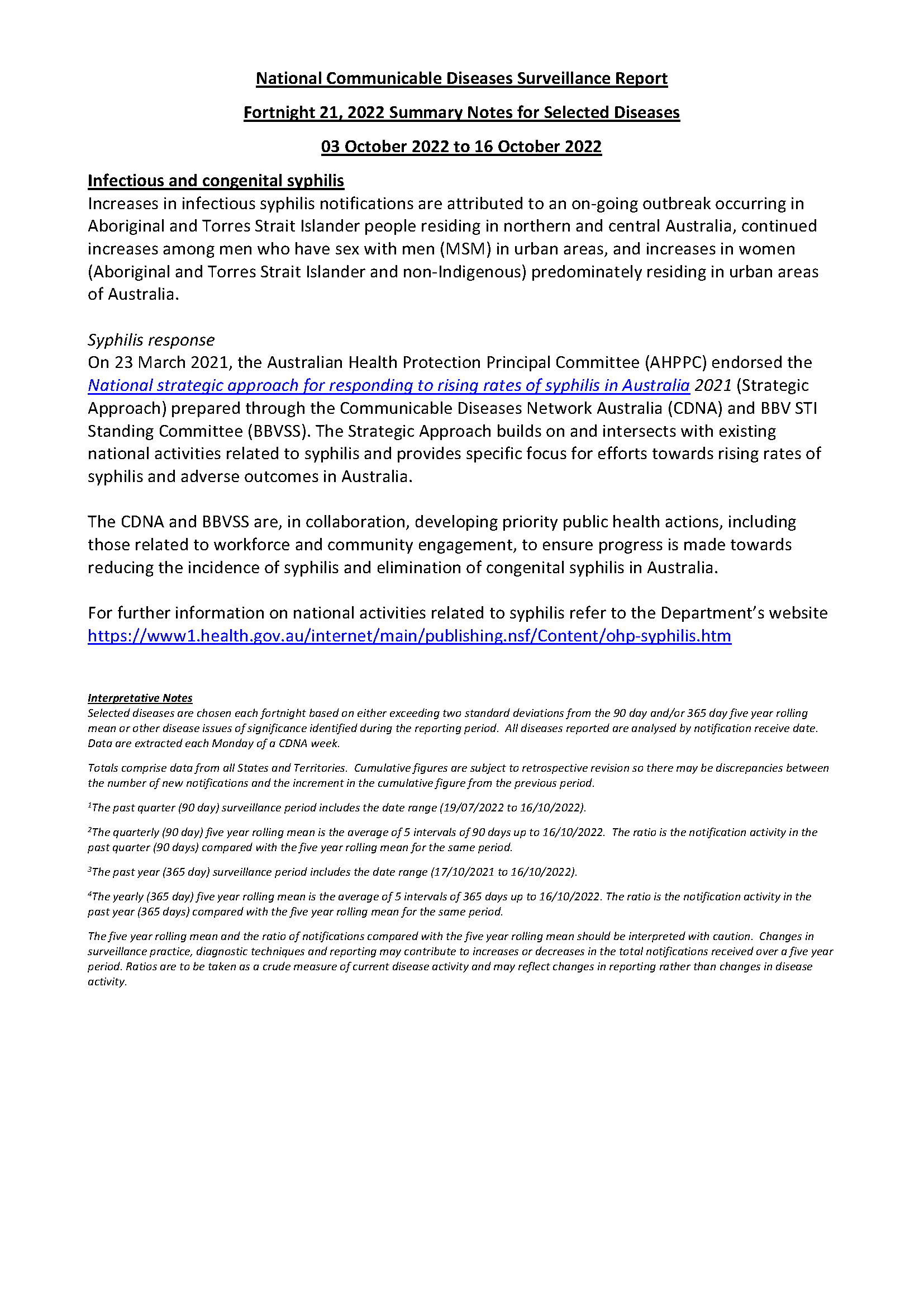 National Notifiable Diseases Surveillance System (NNDSS) fortnightly reports – 3 October to 16 October 2022