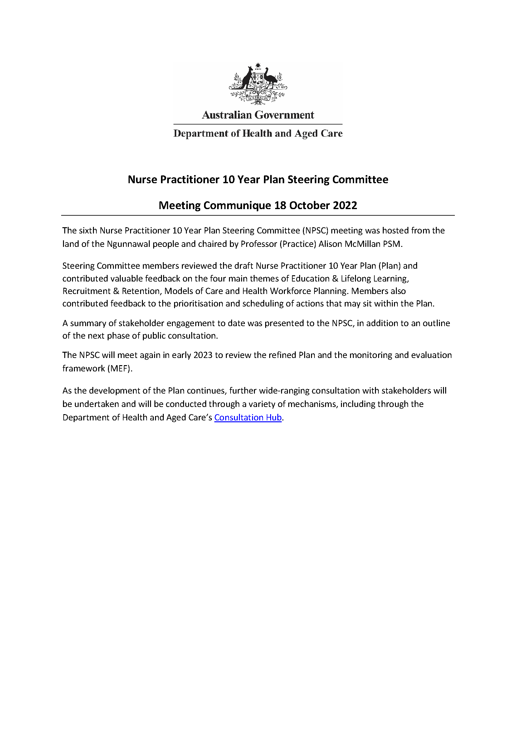 NPSC communique – 18 October 2022