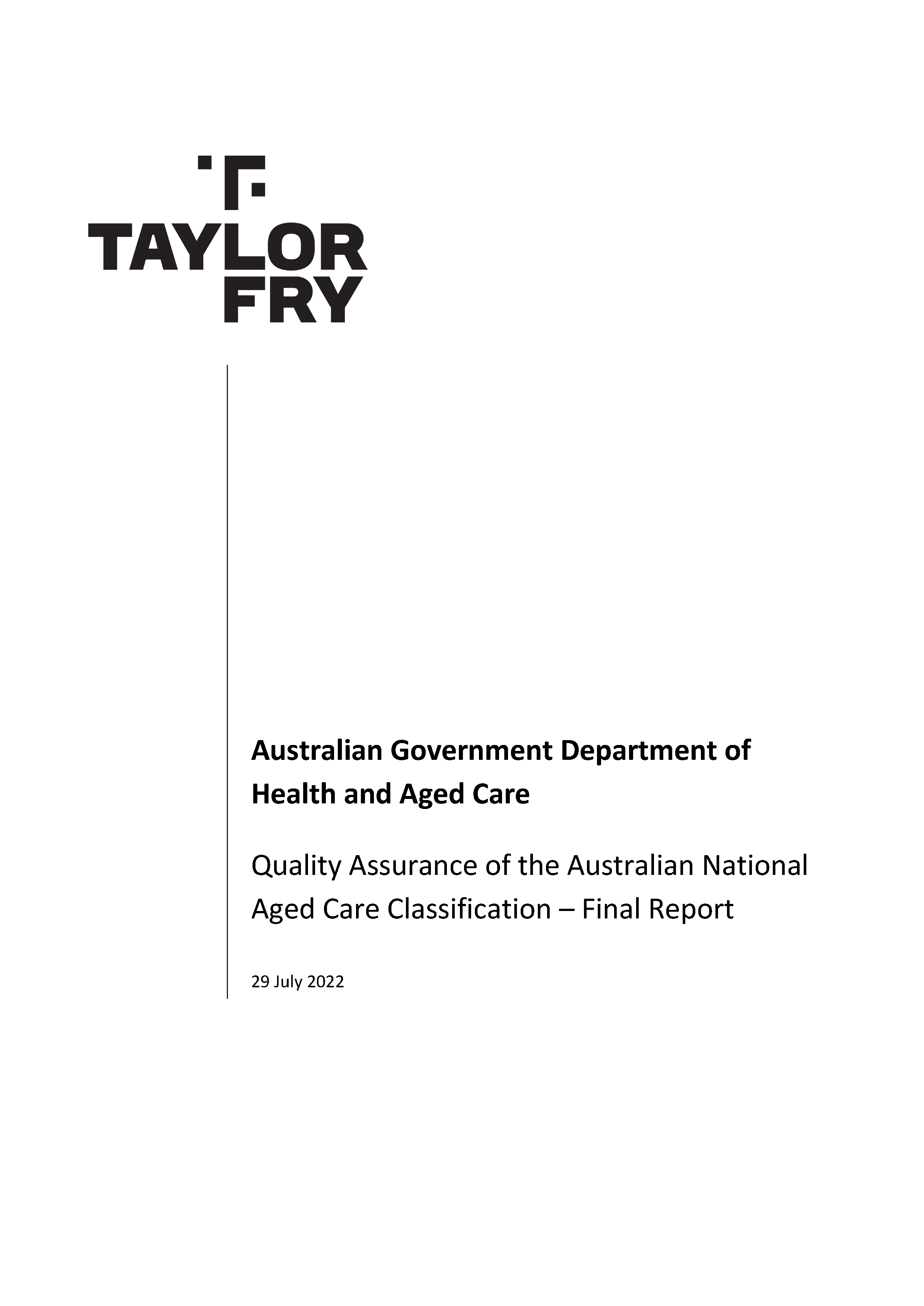 Quality assurance of the Australian National Aged Care Classification (AN-ACC) – Final report cover page