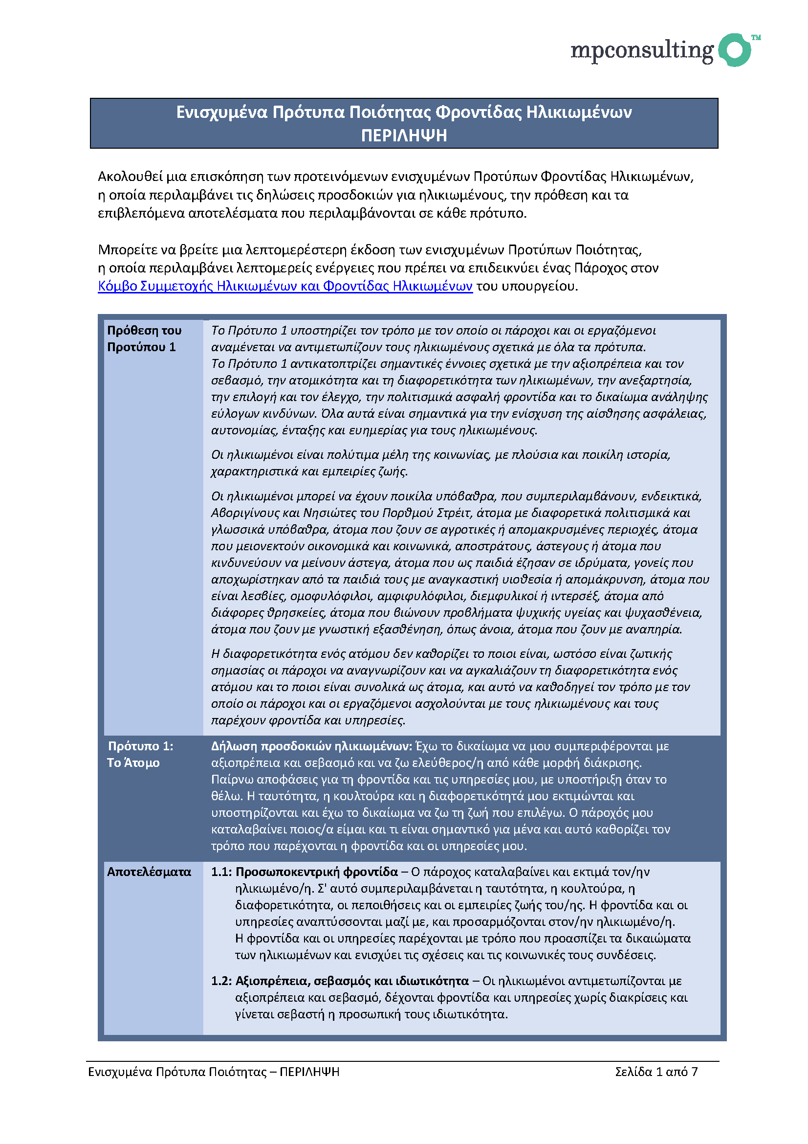 Revised Aged Care Quality Standards – summary draft for public consultation (Greek) cover image