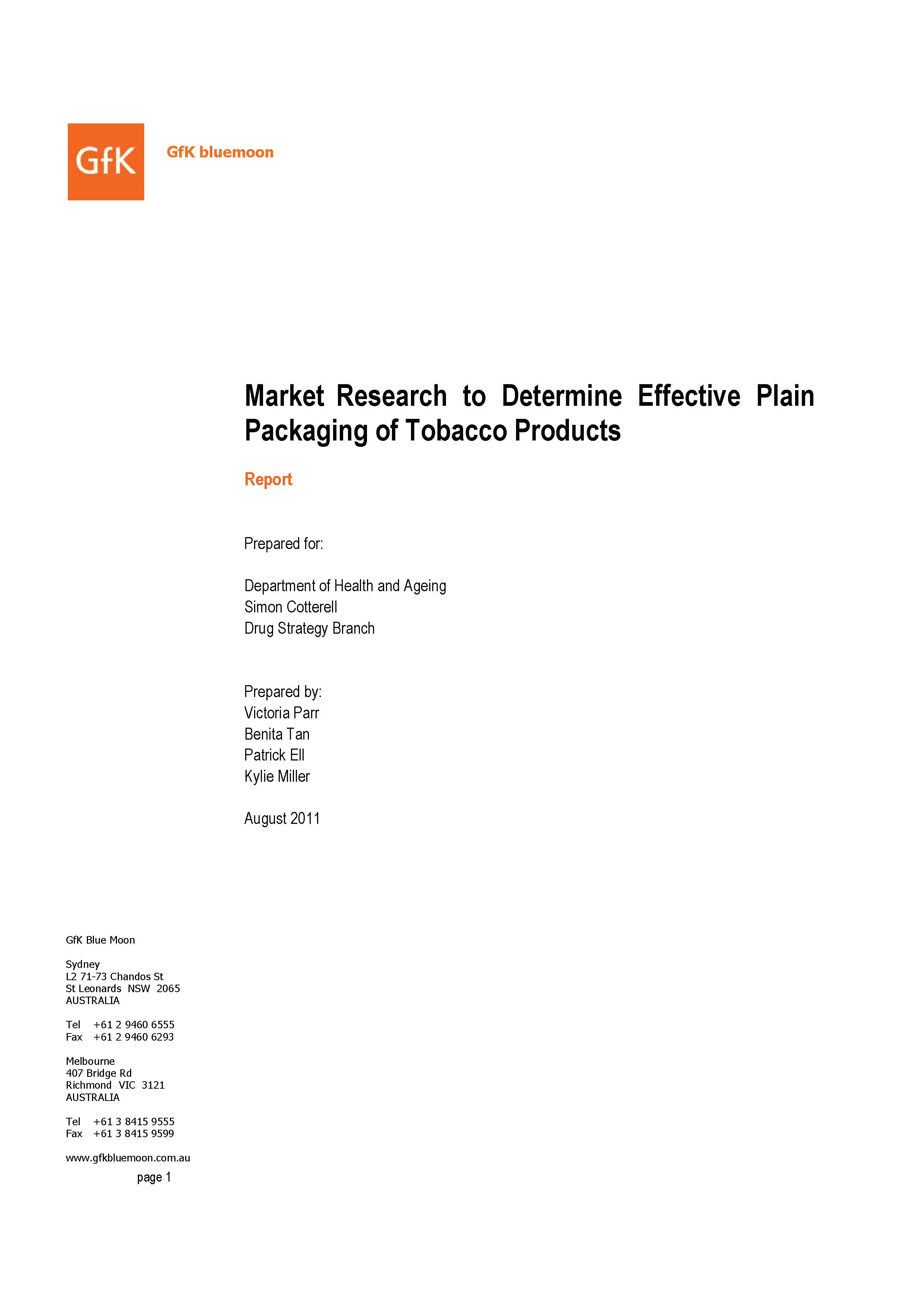 Cover image for the Market research to determine effective plain packaging of tobacco products report
