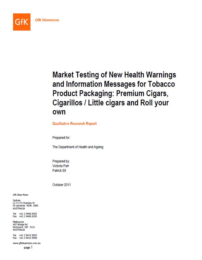 Cover image for Market research – health warnings for cigars, cigarillos and roll-your-own tobacco products report