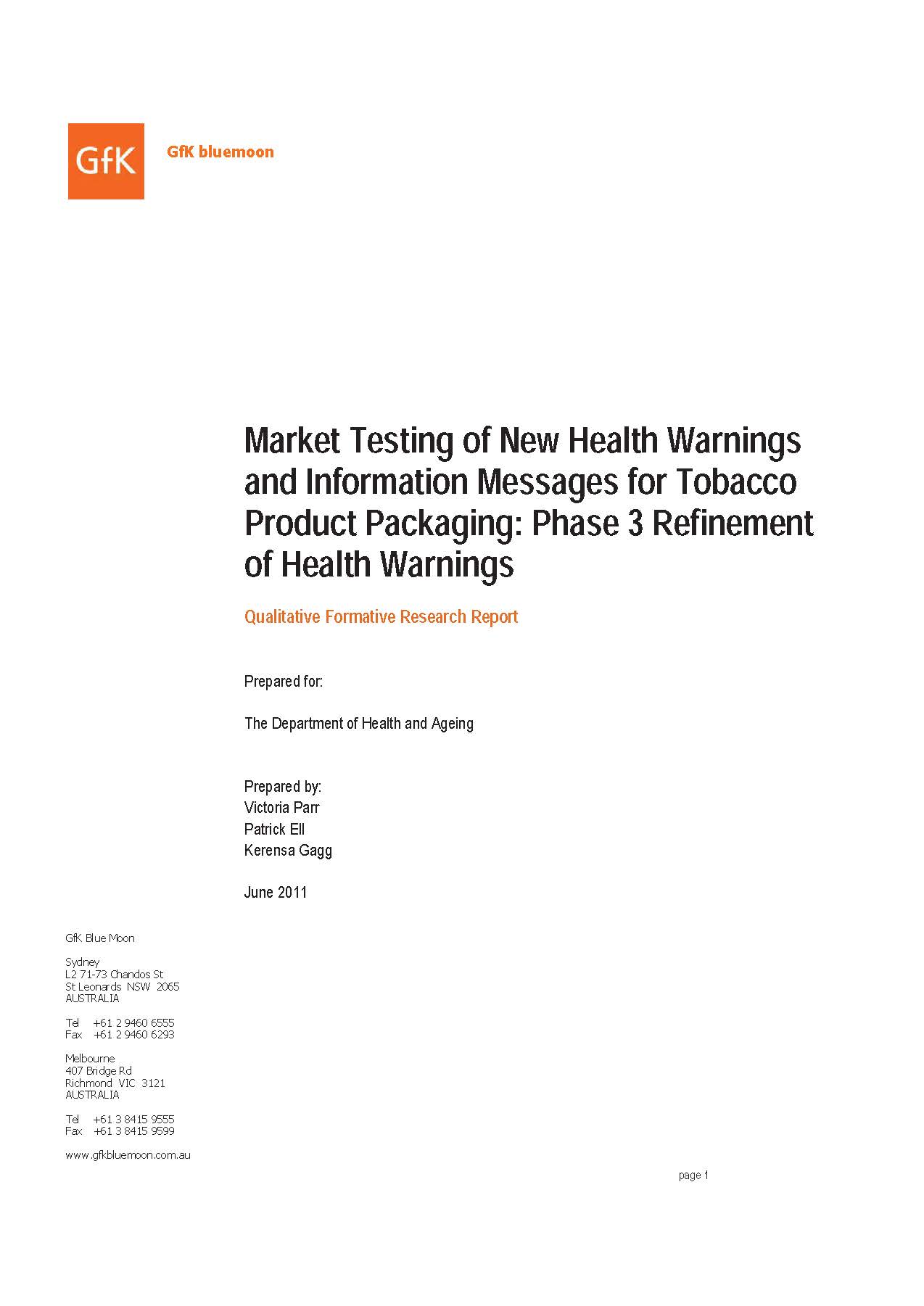Cover image for Market testing – phase 3 refinement of health warnings report.