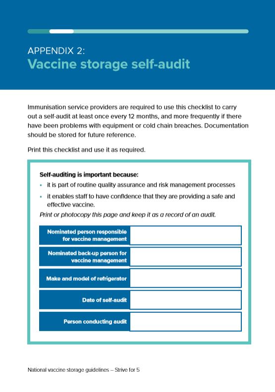 National Vaccine Storage Guidelines ‘Strive for 5’ - Appendix 2 - Vaccine Storage Self Audit