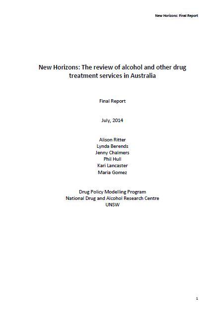Cover image of New Horizons: review of alcohol and other drug treatment services