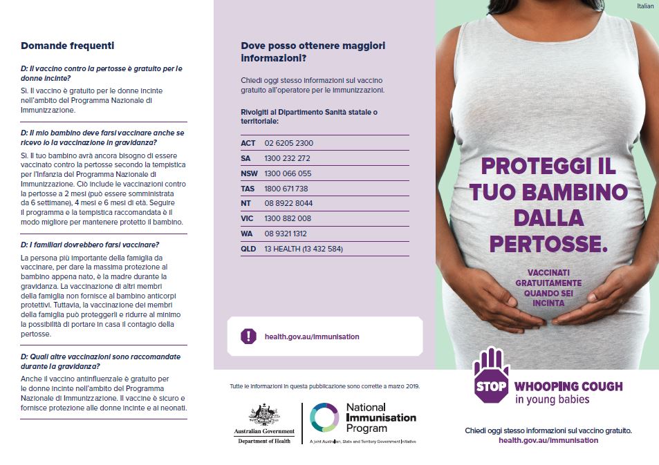 maternal whooping cough brochure - Italian image