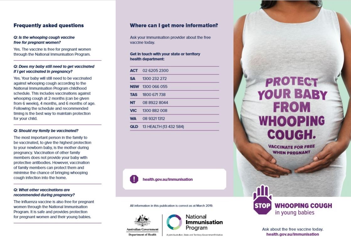 Protect your baby from whooping cough. Vaccinate for free when pregnant - brochure  