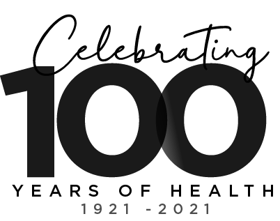 Decorative number 100 as logo for 100 years of health