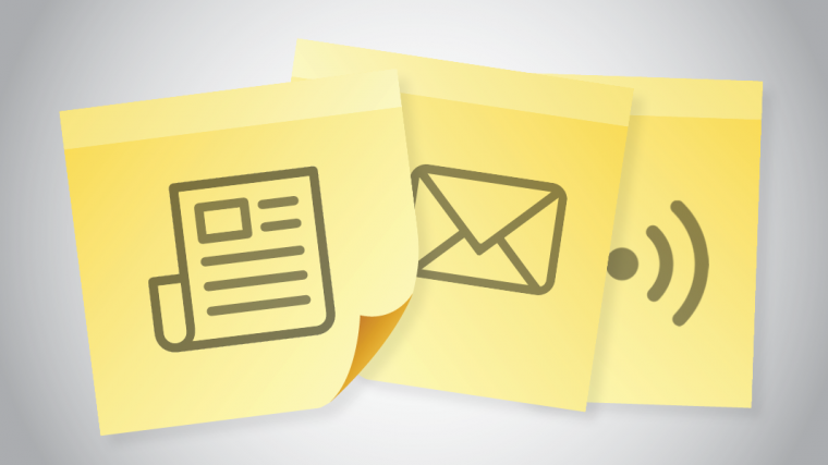 newspaper, email and wifi symbols