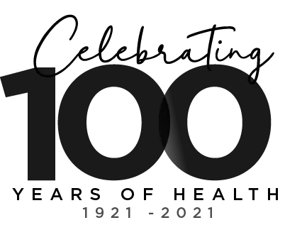 Decorative number 100 as logo for 100 years of health