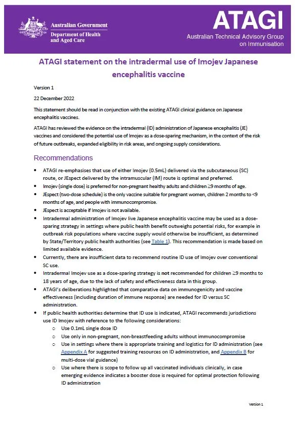 Cover image ATAGI Japanese encephalitis vaccine