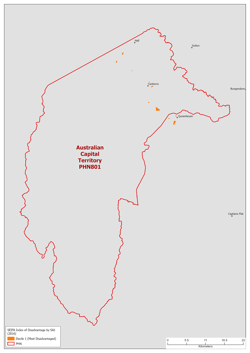 PHN map Social economic disadvantage ACT