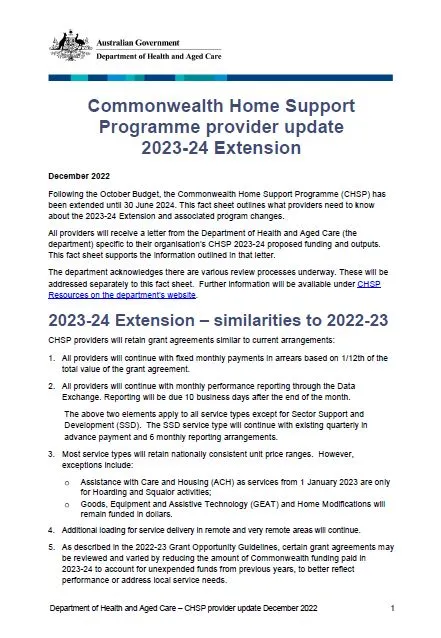 Commonwealth Home Support Programme - Provider fact sheet 2023-2024 extension