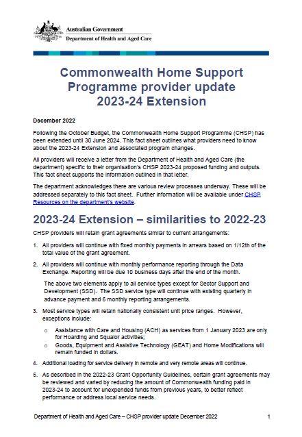 Commonwealth Home Support Programme - Provider fact sheet 2023-2024 extension