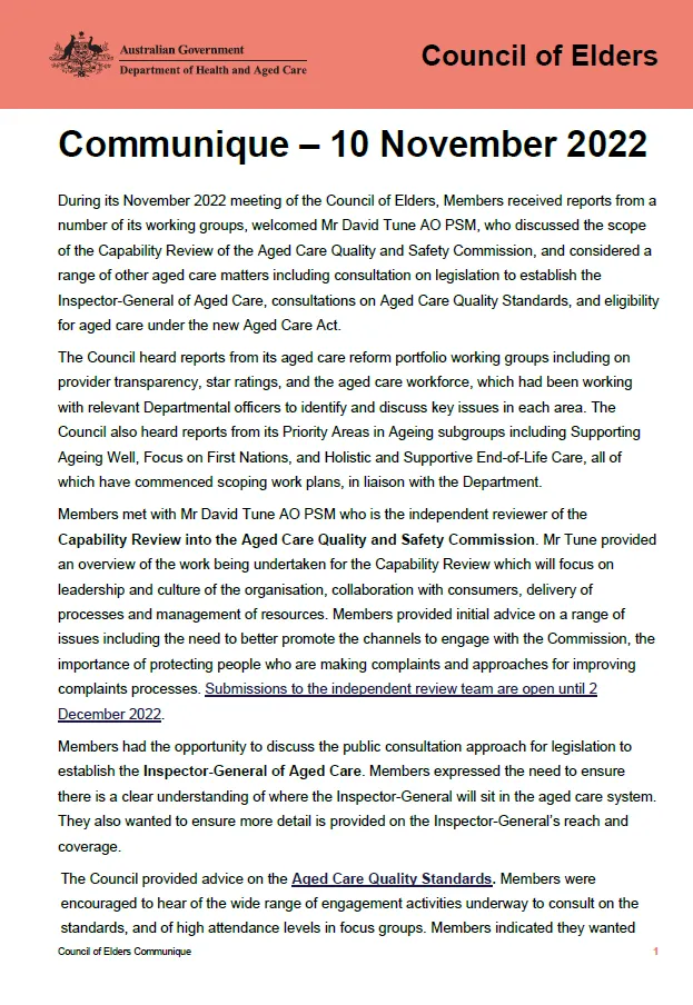 Council of Elders communique – 10 November 2022