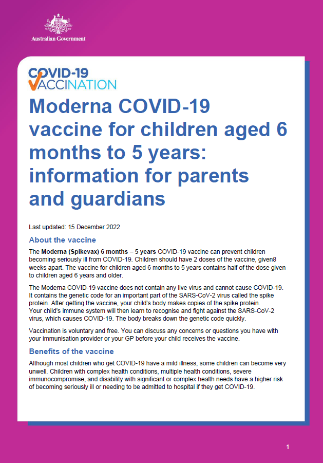 COVID-19 vaccination – Moderna information and consent form for parents and guardians of children aged 6 months to 5 years