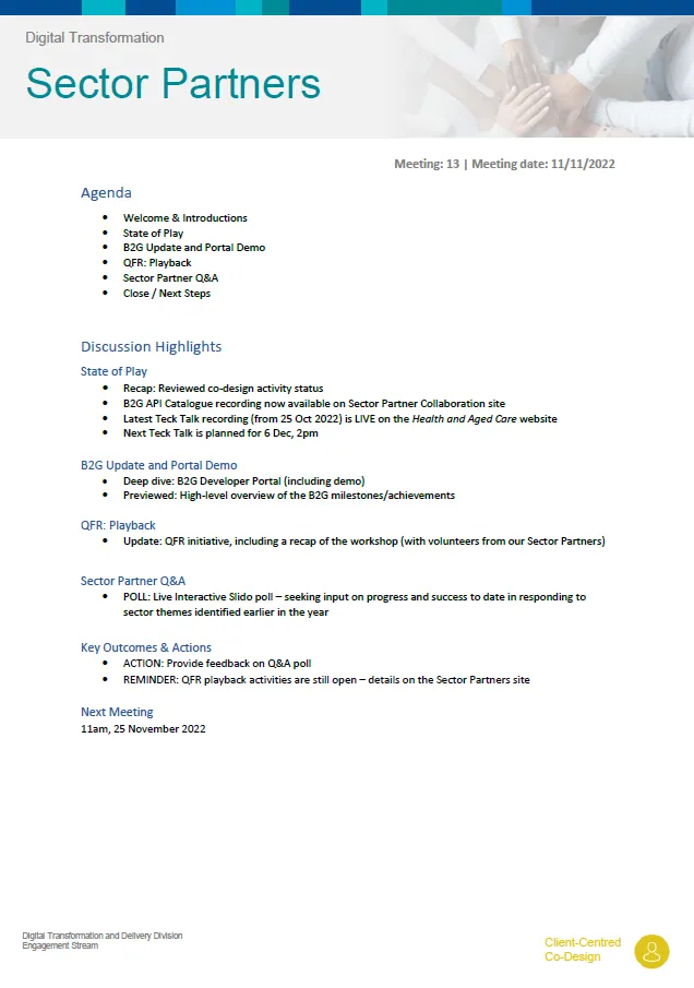 Digital Transformation Sector Partners meeting summary – 11 November 2022