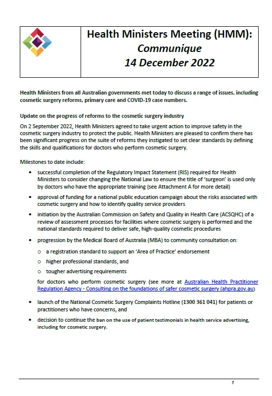 Health Ministers’ Meeting – Communique (14 December 2022)