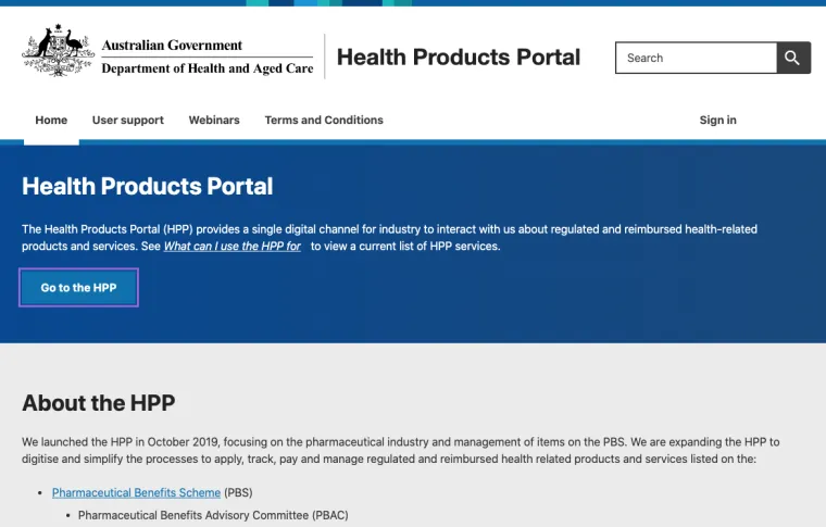 Health products portal screenshot