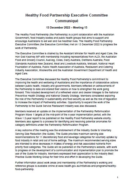 Healthy Food Partnership Program – Executive Committee