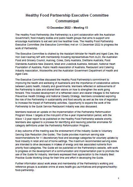 Healthy Food Partnership Program – Executive Committee