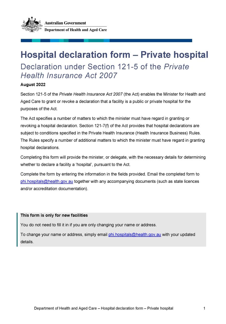 Hospital declaration form – Private hospital