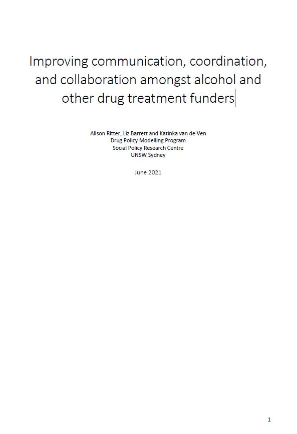 Cover page Improving communication, coordination, and collaboration amongst alcohol and other drug treatment funders